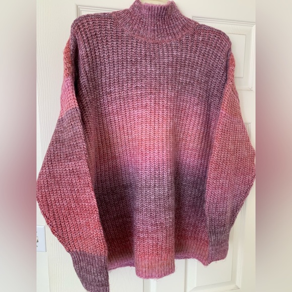 Aqua Sweaters - AQUA Sweater Women's Large Pink Mist Gradient Mock Neck Long Sleeve Knitted
